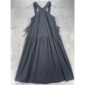 Madewell Poplin Halter Tiered Dress Womens 10 Black Adjustable Straps Back Zip